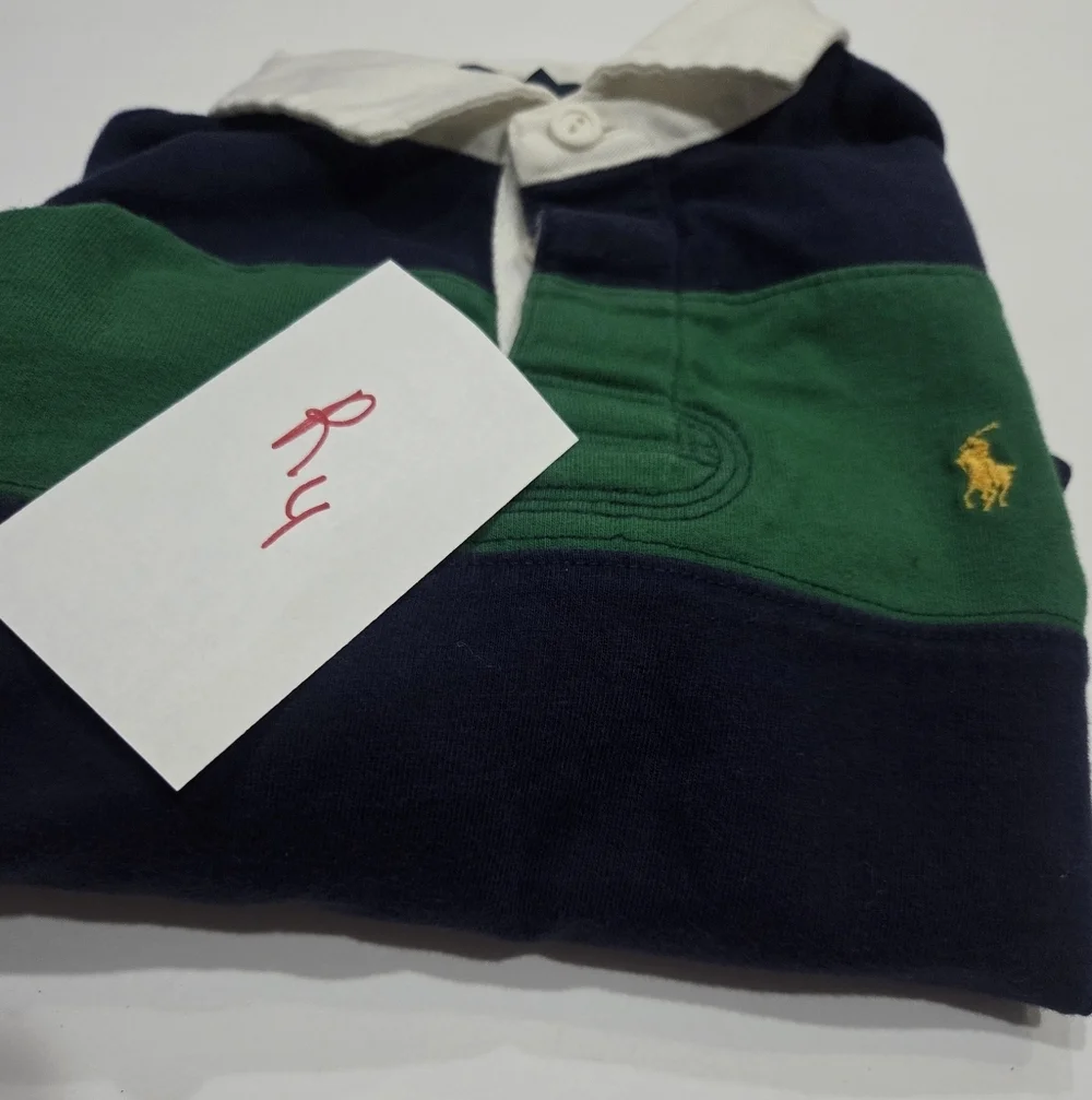 Polo by Ralph Lauren Kids Green and Blue Striped Rugby Shirt Sz.5